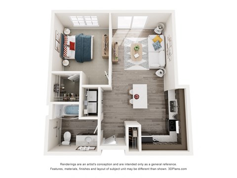 Floor plan for 1 bed, 1 bath, 717 sqft